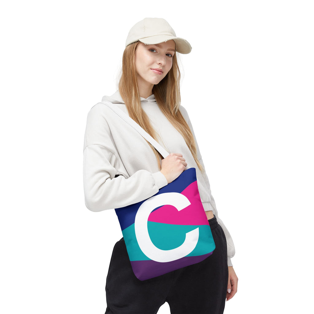 Monogram 'C' Colorblock Tote Bag — Personalized Initial C Shoulder Tote
