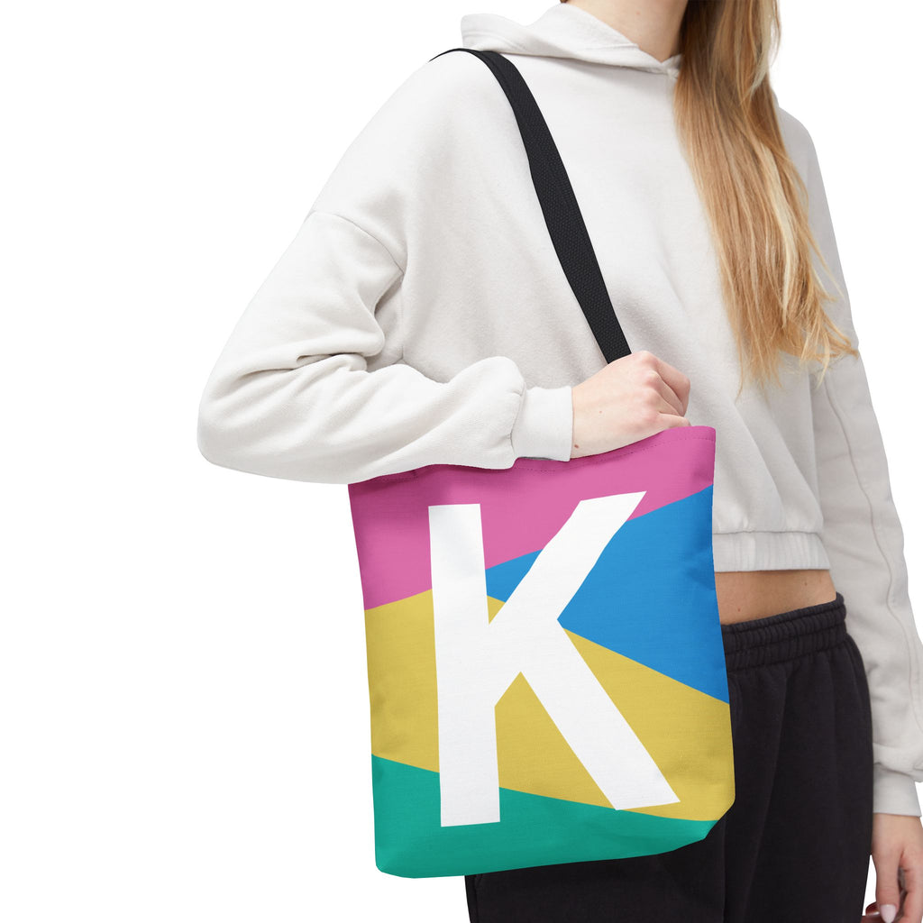 Monogram 'K' Colorblock Tote Bag — Personalized Initial K Shoulder Tote