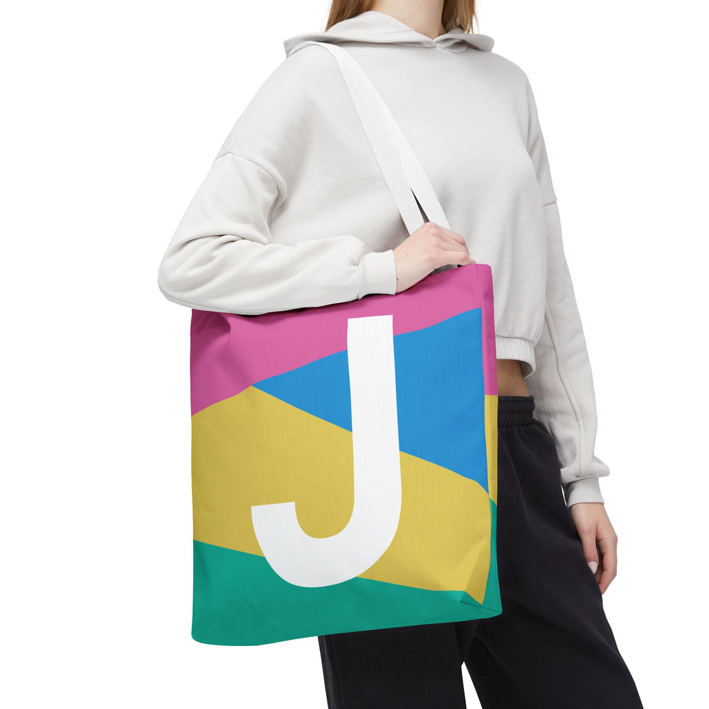 Monogram 'J' Colorblock Tote Bag — Personalized Initial J Shoulder Tote