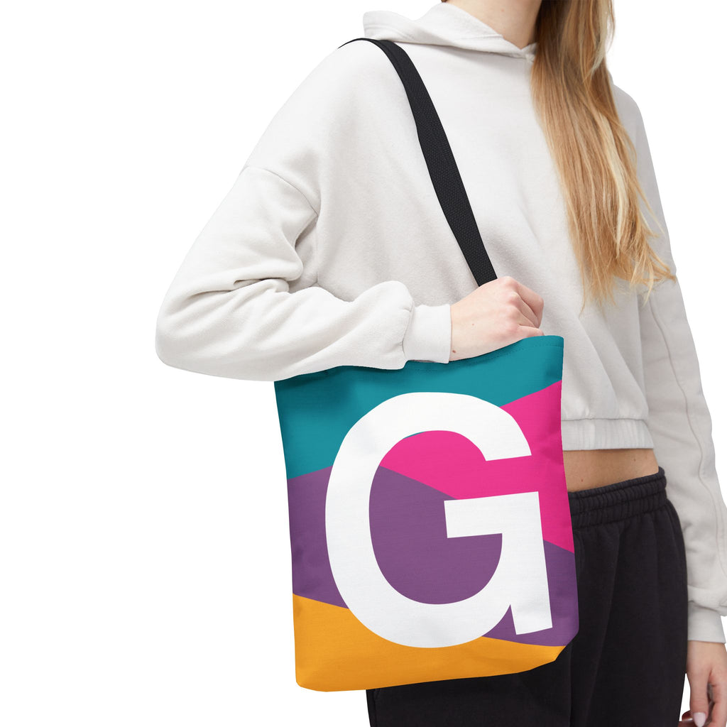Monogram 'G' Colorblock Tote Bag — Personalized Initial G Shoulder Tote