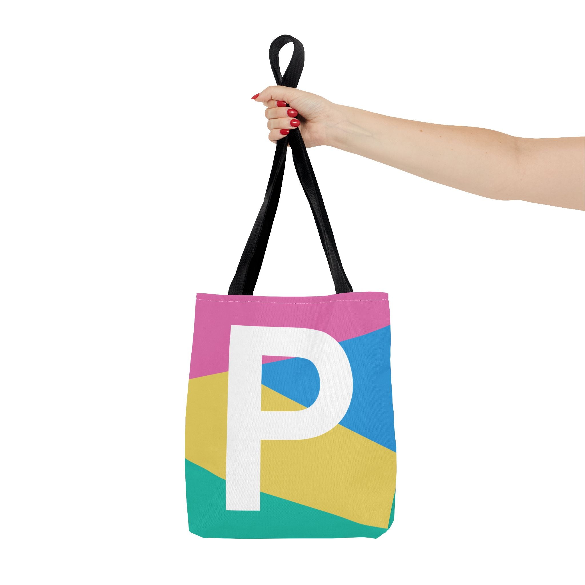 Monogram 'P' Colorblock Tote Bag — Personalized Initial P Shoulder Tote