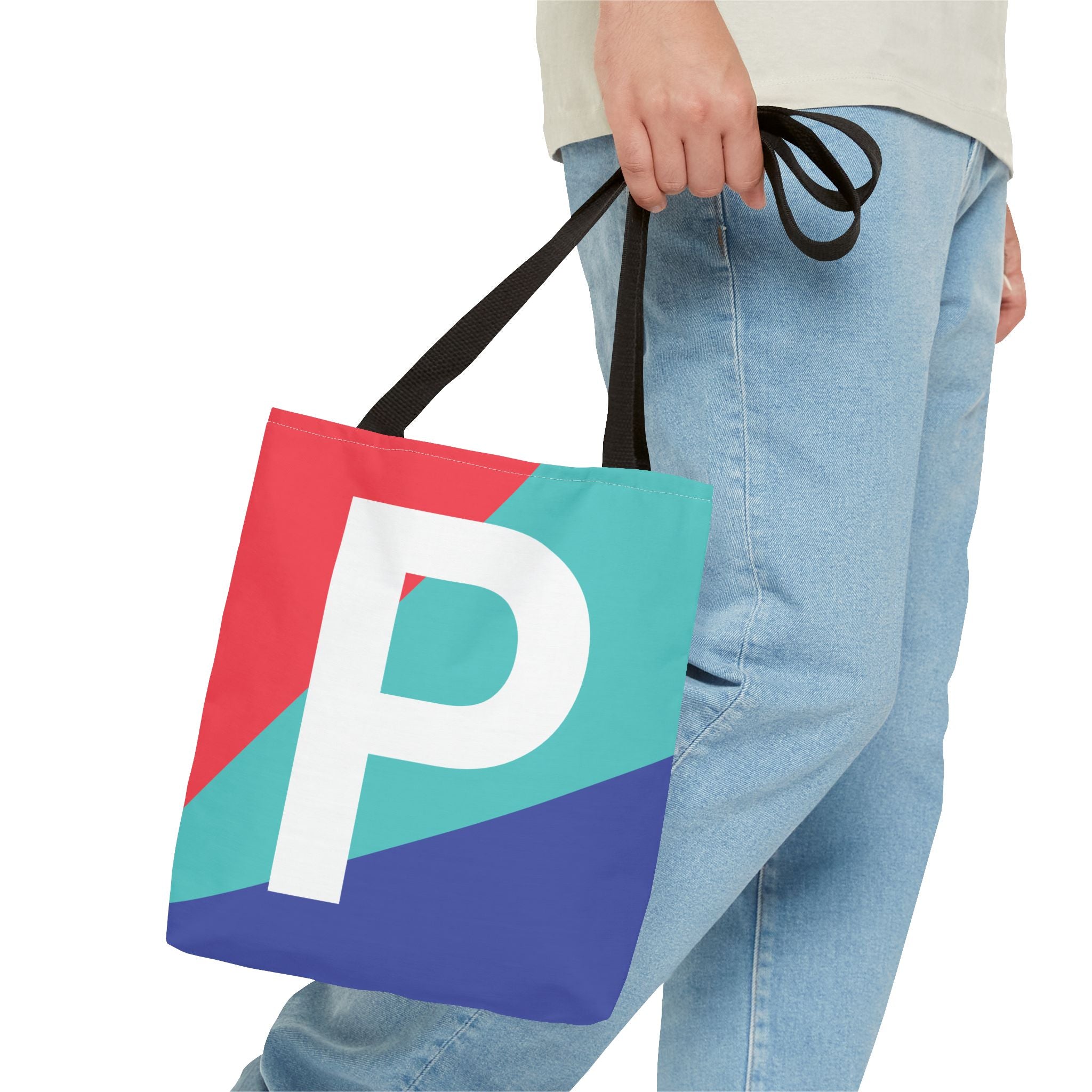 Monogram 'P' Colorblock Tote Bag — Personalized Initial P Shoulder Tote