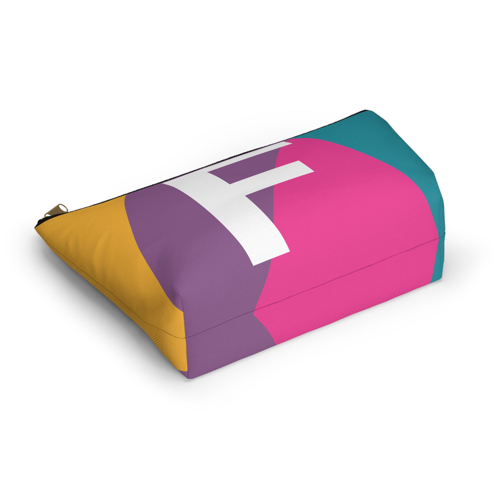 Initials Colorblock Accessory Pouch — Monogram F T-Bottom Cosmetic Bag
