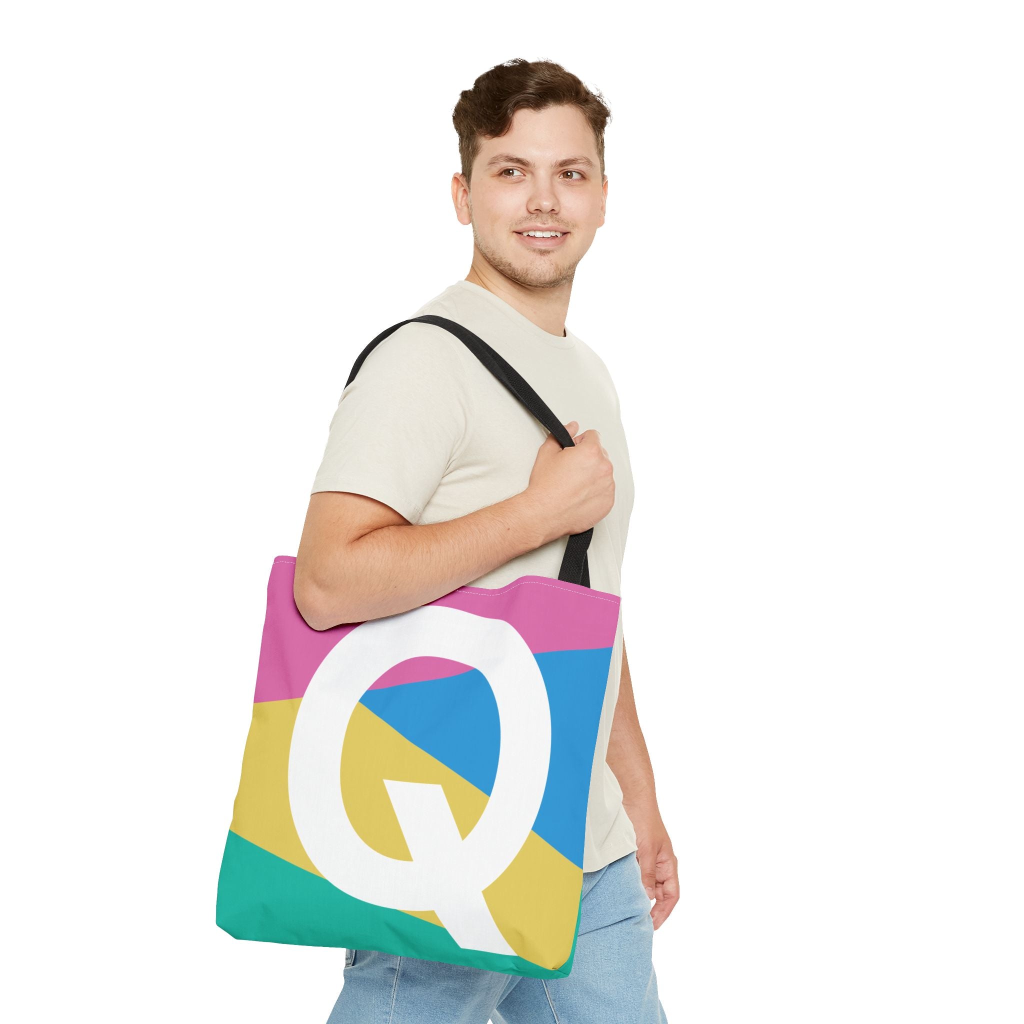 Monogram 'Q' Colorblock Tote Bag — Personalized Initial Q Shoulder Tote