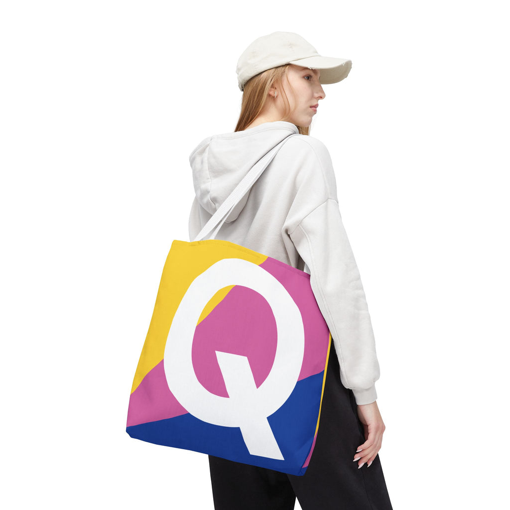 Monogram 'Q' Colorblock Tote Bag — Personalized Initial Q Shoulder Tote