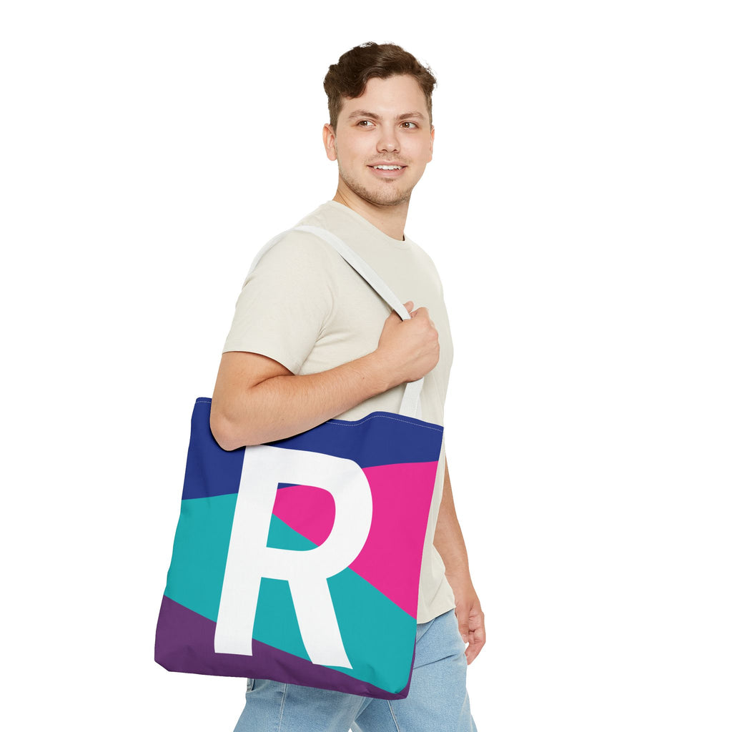Monogram 'R' Colorblock Tote Bag — Personalized Initial R Shoulder Tote