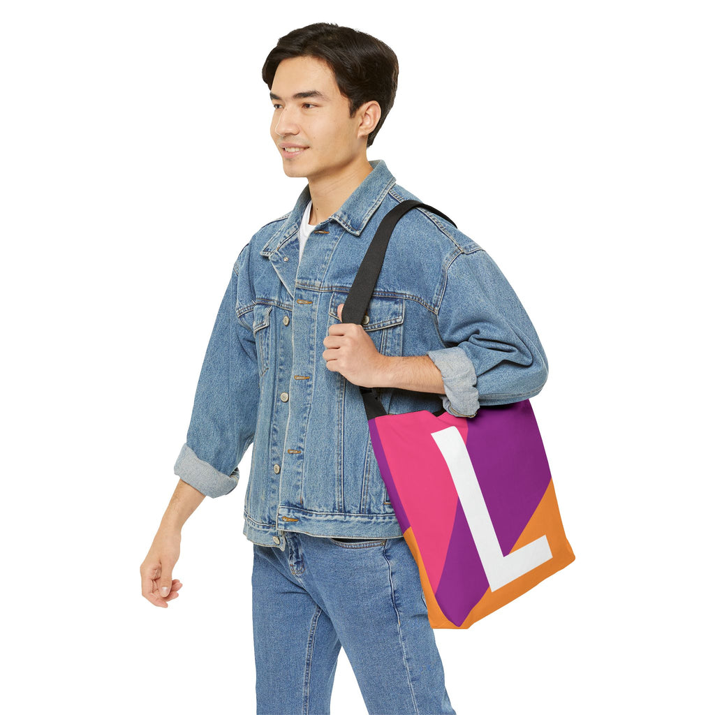 Initial Letter 'L' Colorblock Adjustable Tote Bag — Monogram Alphabet Shoulder Bag