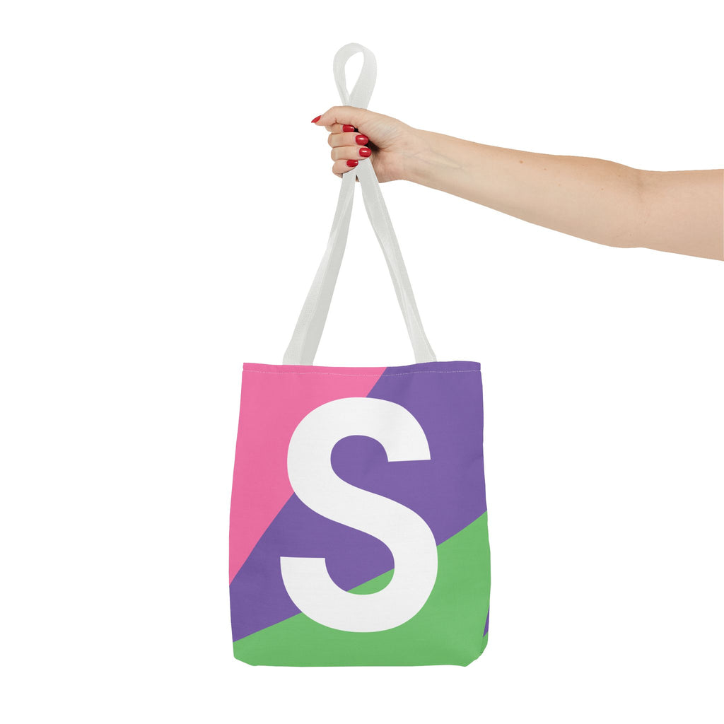 Monogram 'S' Colorblock Tote Bag — Personalized Initial S Shoulder Tote