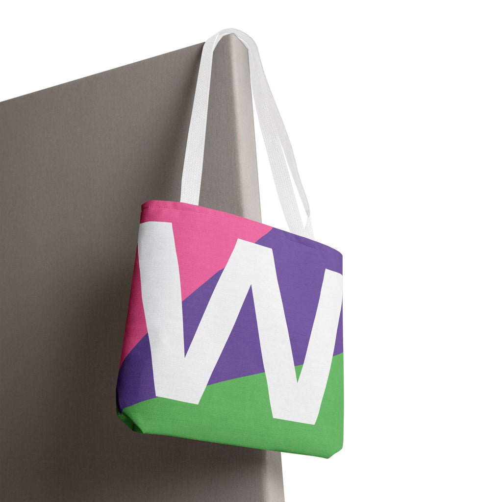 Monogram 'W' Colorblock Tote Bag — Personalized Initial W Shoulder Tote