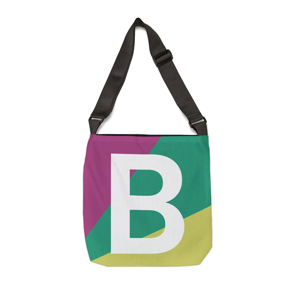 Initial Letter 'B' Colorblock Adjustable Tote Bag — Monogram Alphabet Shoulder Bag