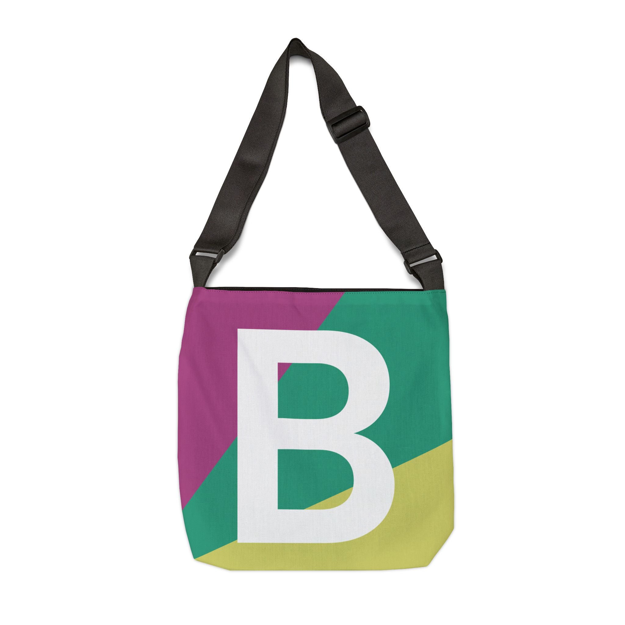 Initial Letter 'B' Colorblock Adjustable Tote Bag — Monogram Alphabet Shoulder Bag