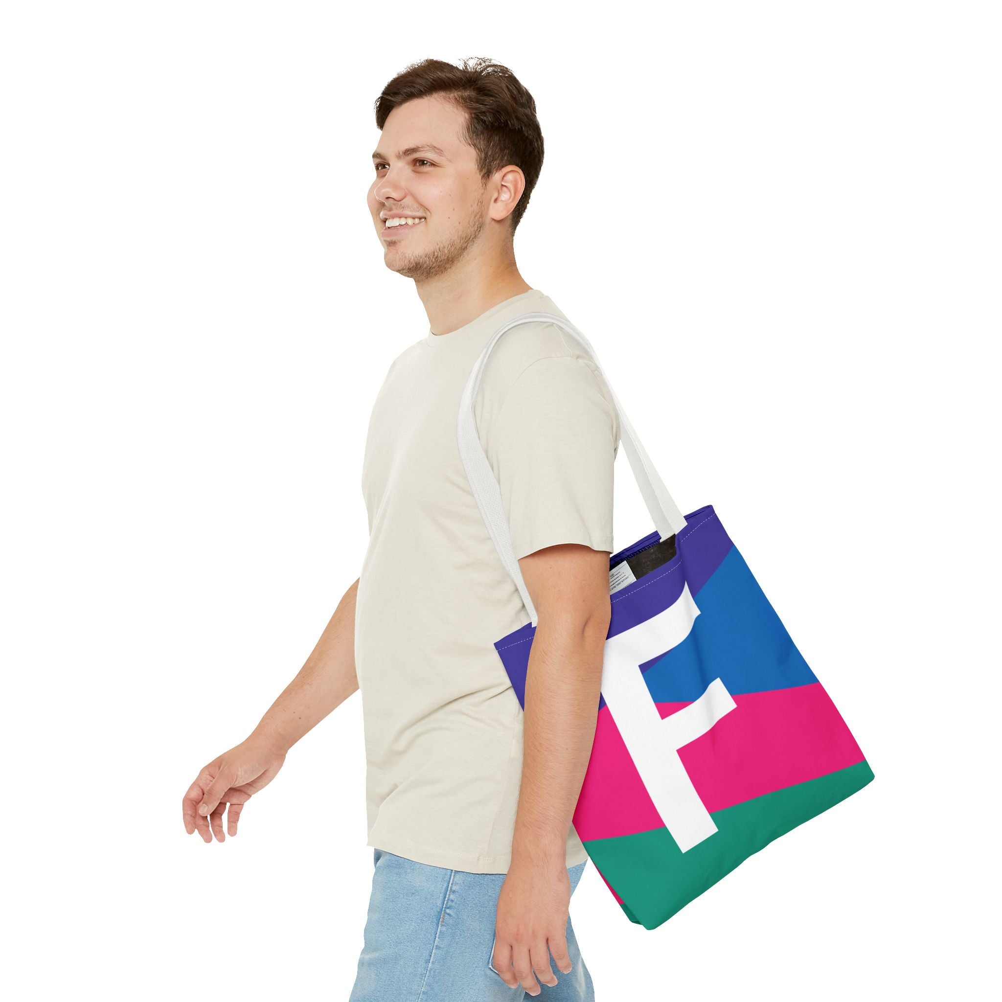 Monogram 'F' Colorblock Tote Bag — Personalized Initial F Shoulder Tote