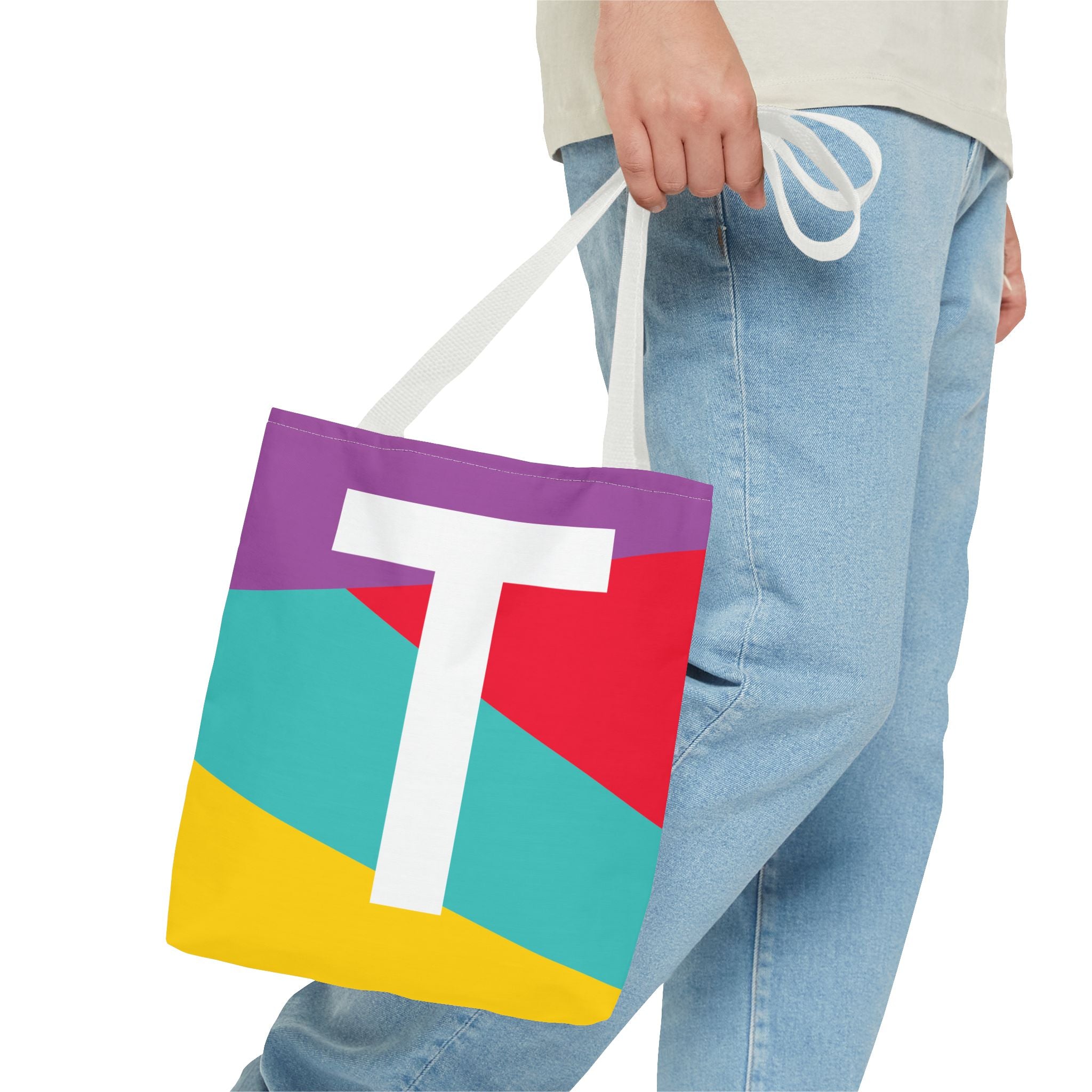 Monogram 'T' Colorblock Tote Bag — Personalized Initial T Shoulder Tote