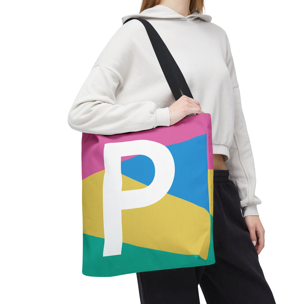 Monogram 'P' Colorblock Tote Bag — Personalized Initial P Shoulder Tote