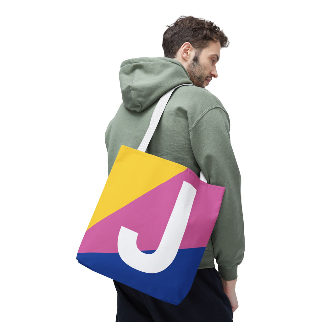 Monogram 'J' Colorblock Tote Bag — Personalized Initial J Shoulder Tote