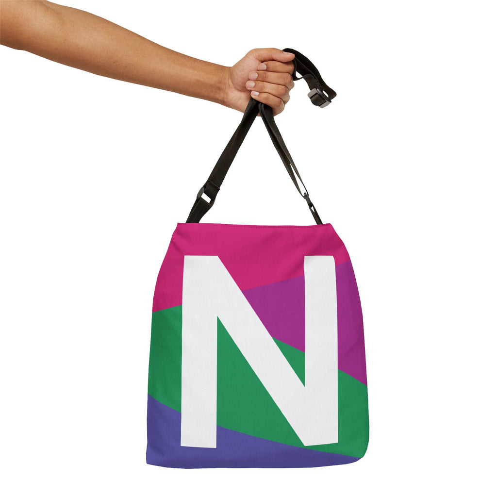 Initial Letter 'N' Colorblock Adjustable Tote Bag — Monogram Alphabet Shoulder Bag