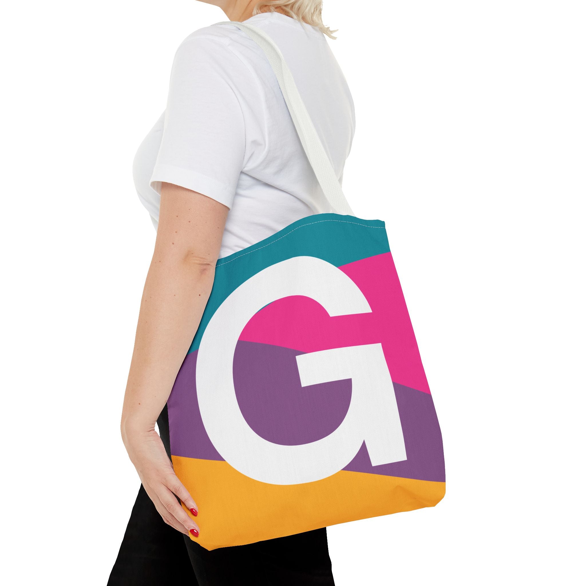 Monogram 'G' Colorblock Tote Bag — Personalized Initial G Shoulder Tote