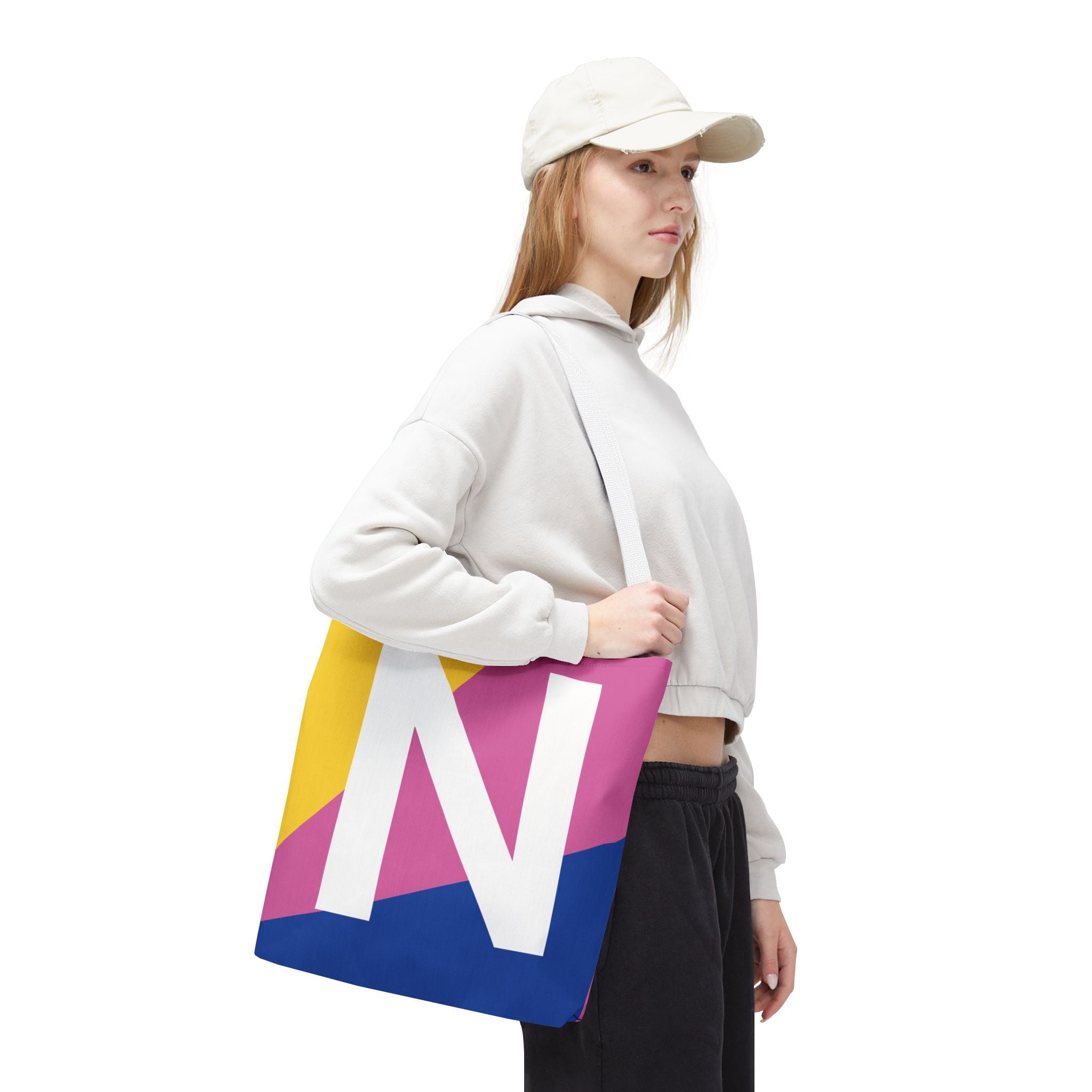 Monogram 'N' Colorblock Tote Bag — Personalized Initial N Shoulder Tote