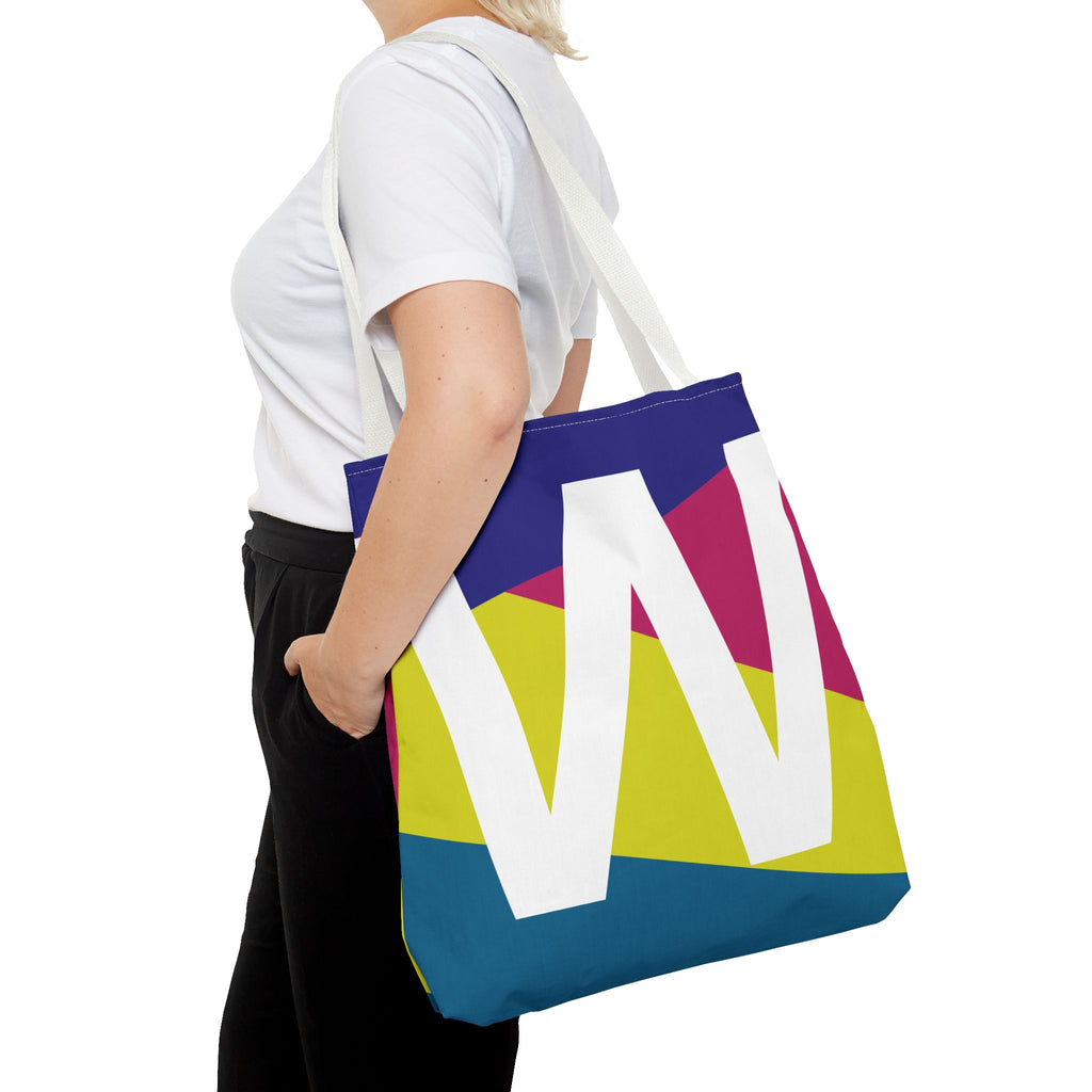 Monogram 'W' Colorblock Tote Bag — Personalized Initial W Shoulder Tote