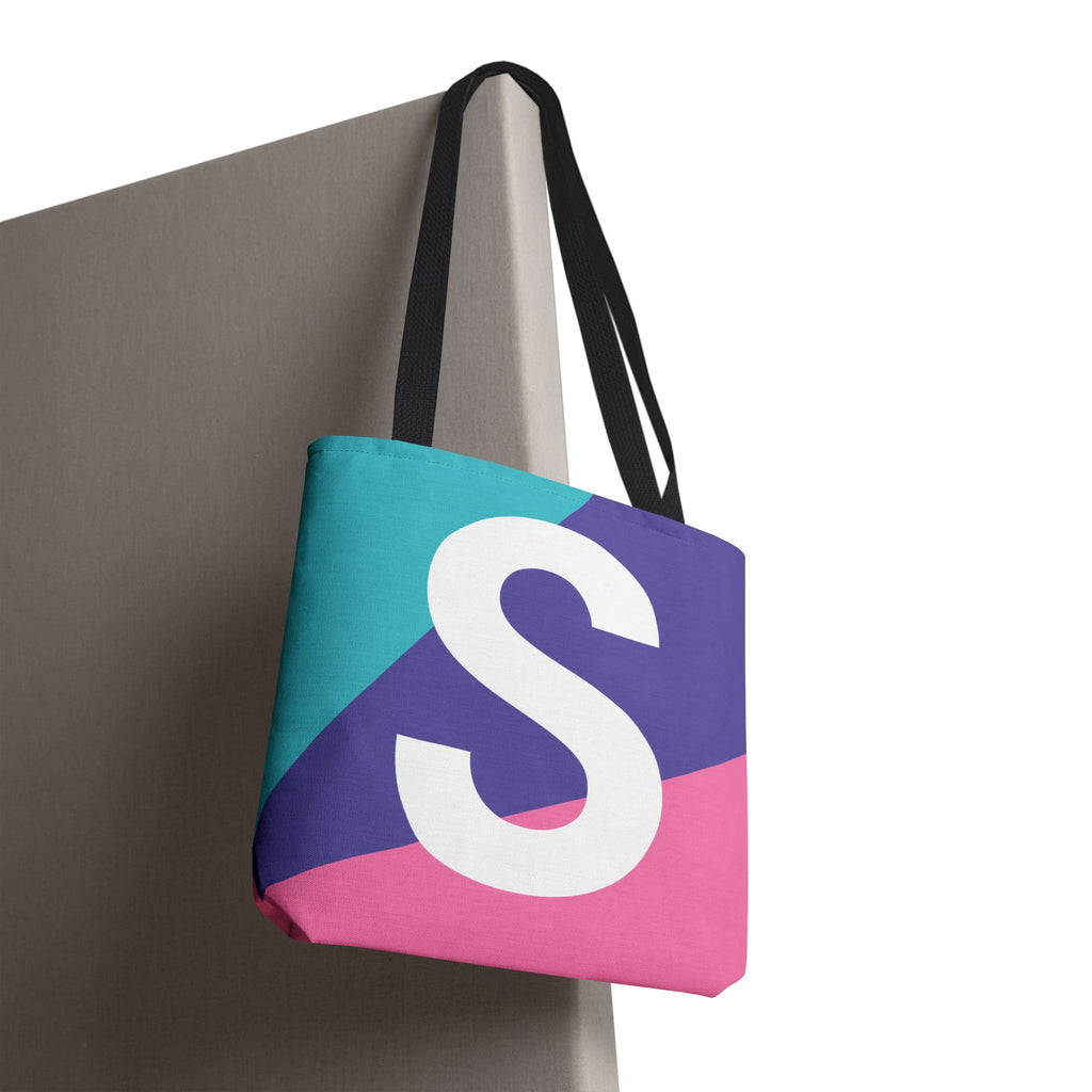 Monogram 'S' Colorblock Tote Bag — Personalized Initial S Shoulder Tote