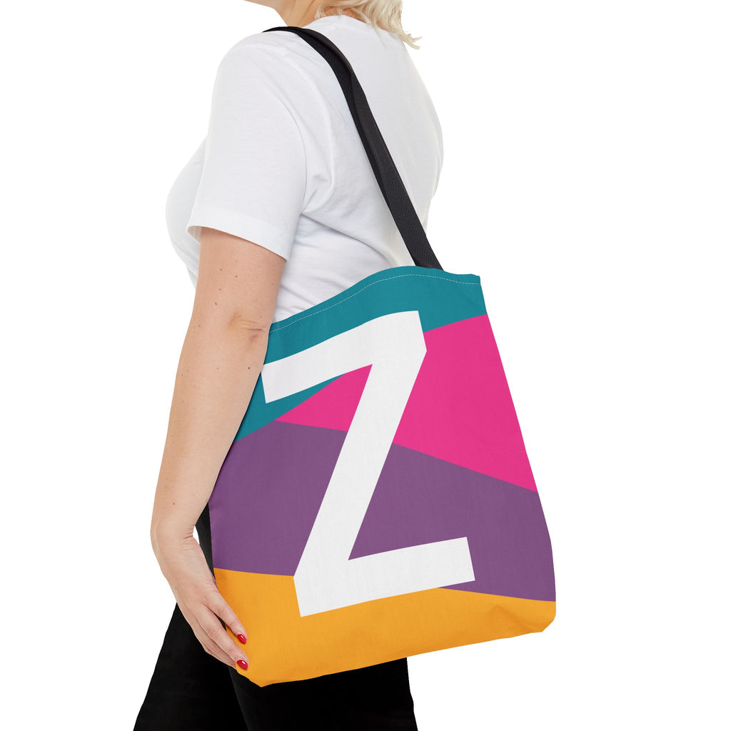 Monogram 'Z' Colorblock Tote Bag — Personalized Initial Z Shoulder Tote