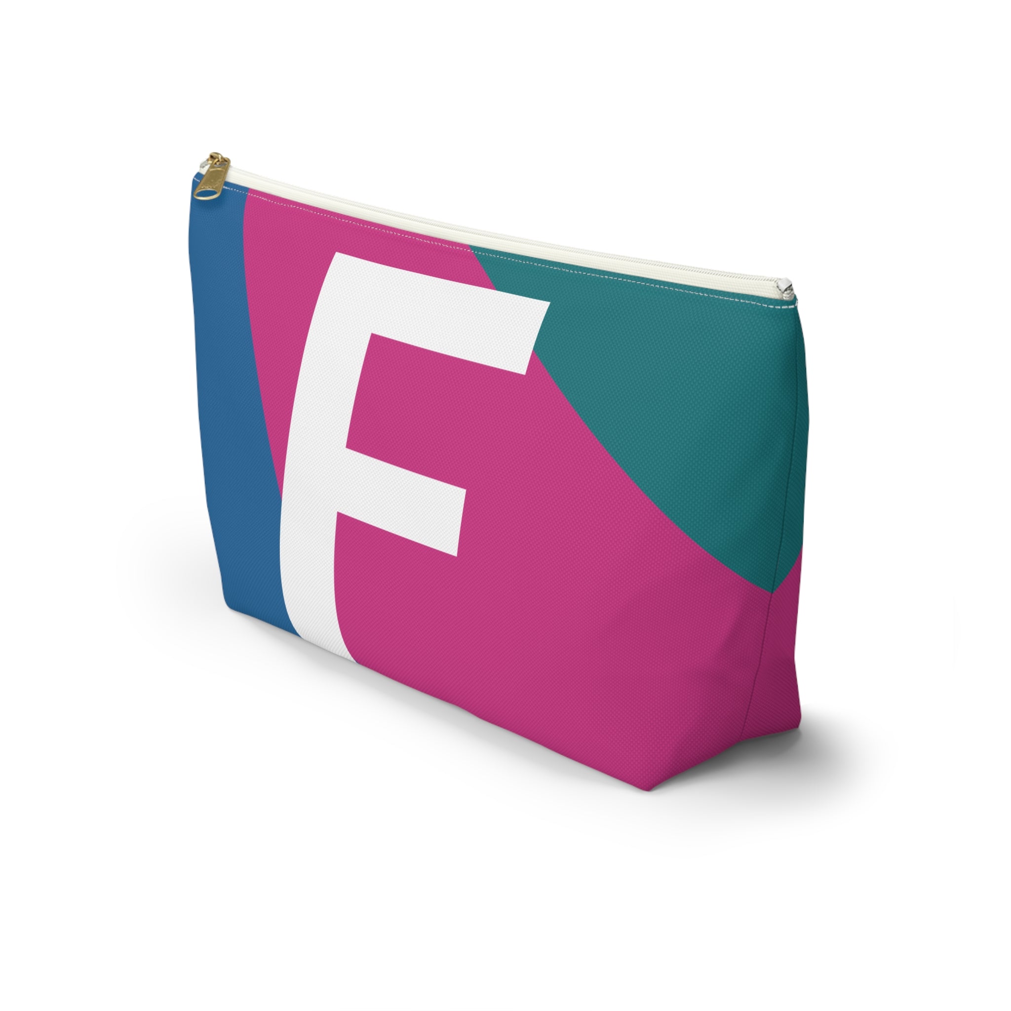 Initials Colorblock Accessory Pouch — Monogram F T-Bottom Cosmetic Bag
