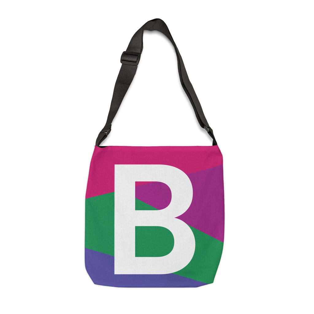 Initial Letter 'B' Colorblock Adjustable Tote Bag — Monogram Alphabet Shoulder Bag
