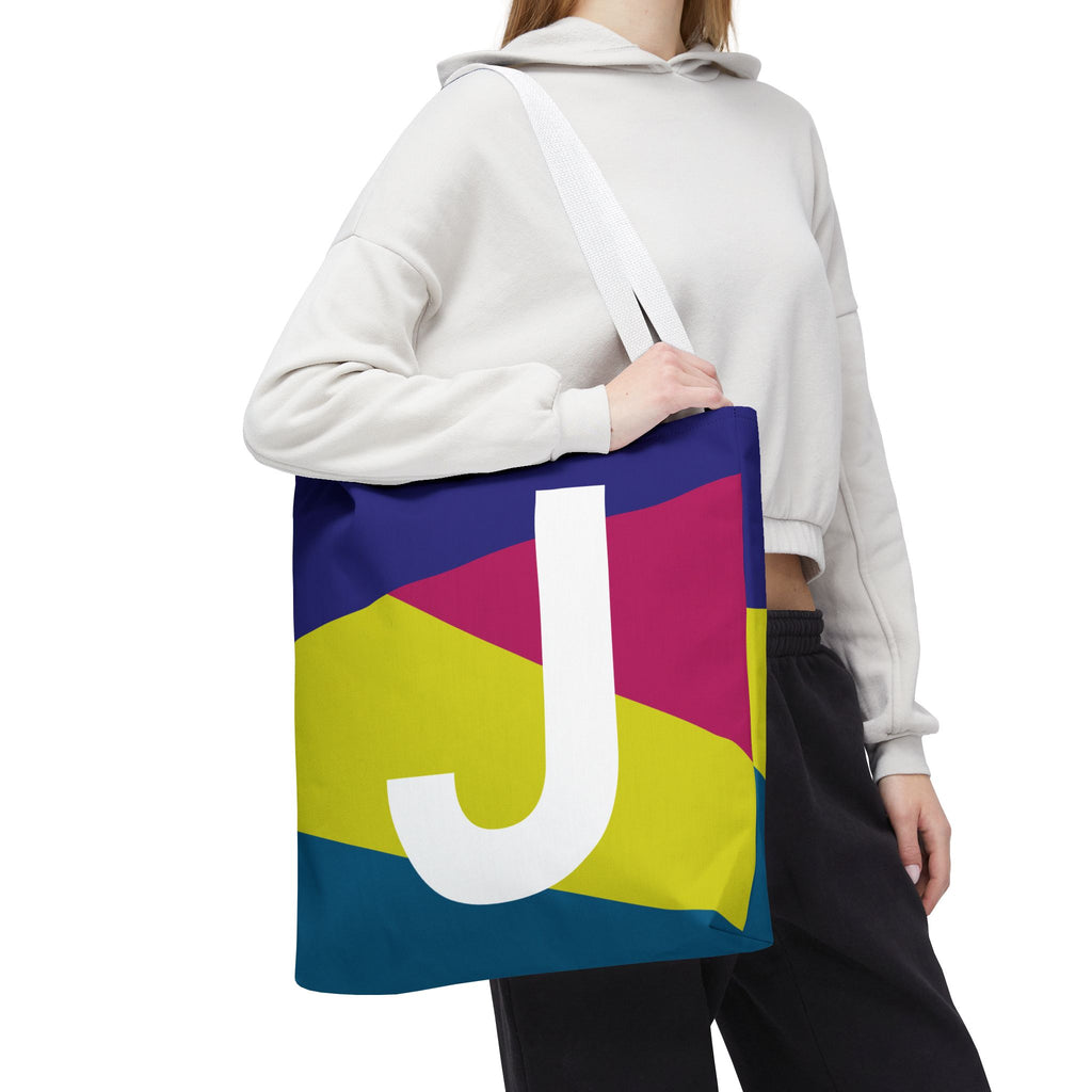 Monogram 'J' Colorblock Tote Bag — Personalized Initial J Shoulder Tote