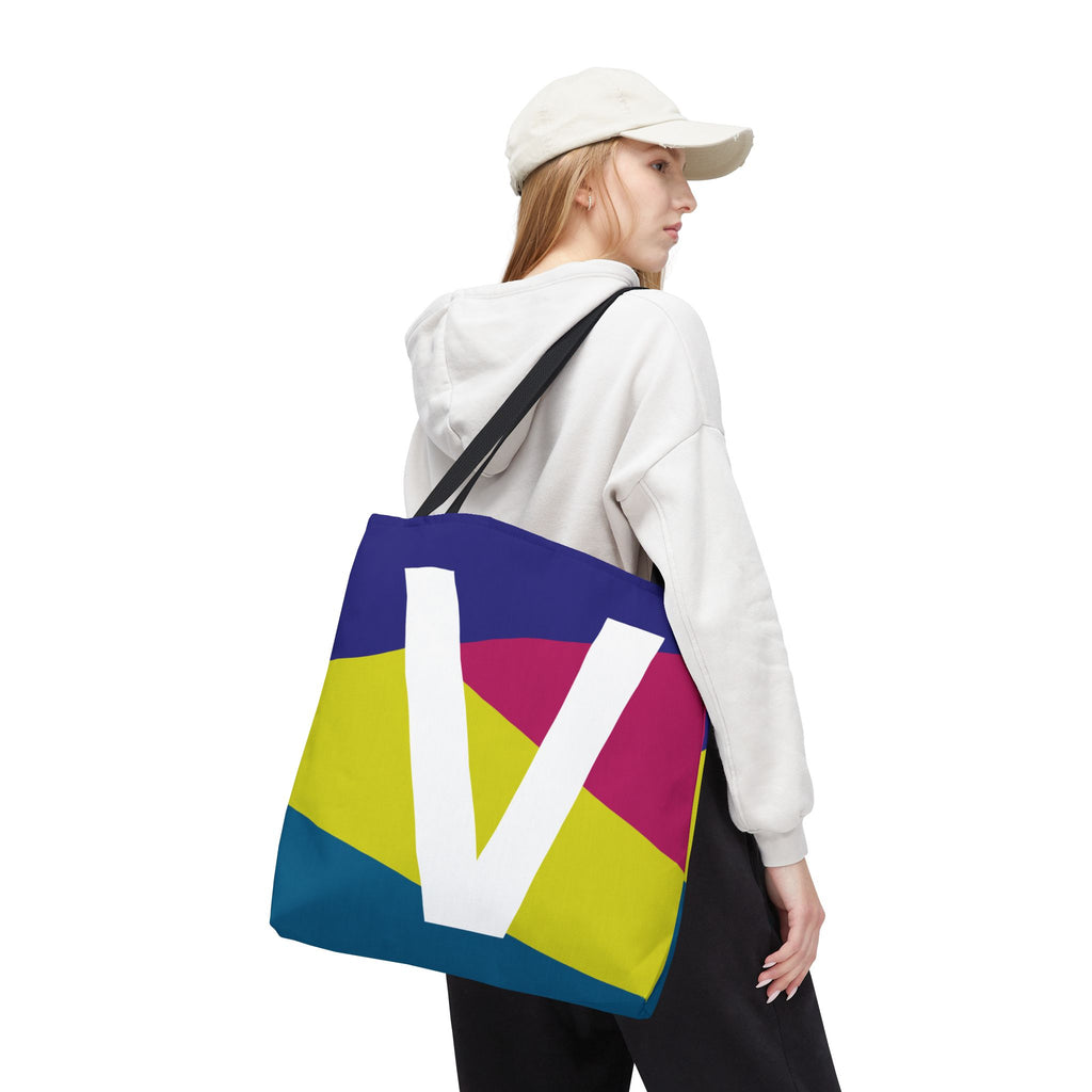 Monogram 'V' Colorblock Tote Bag — Personalized Initial V Shoulder Tote