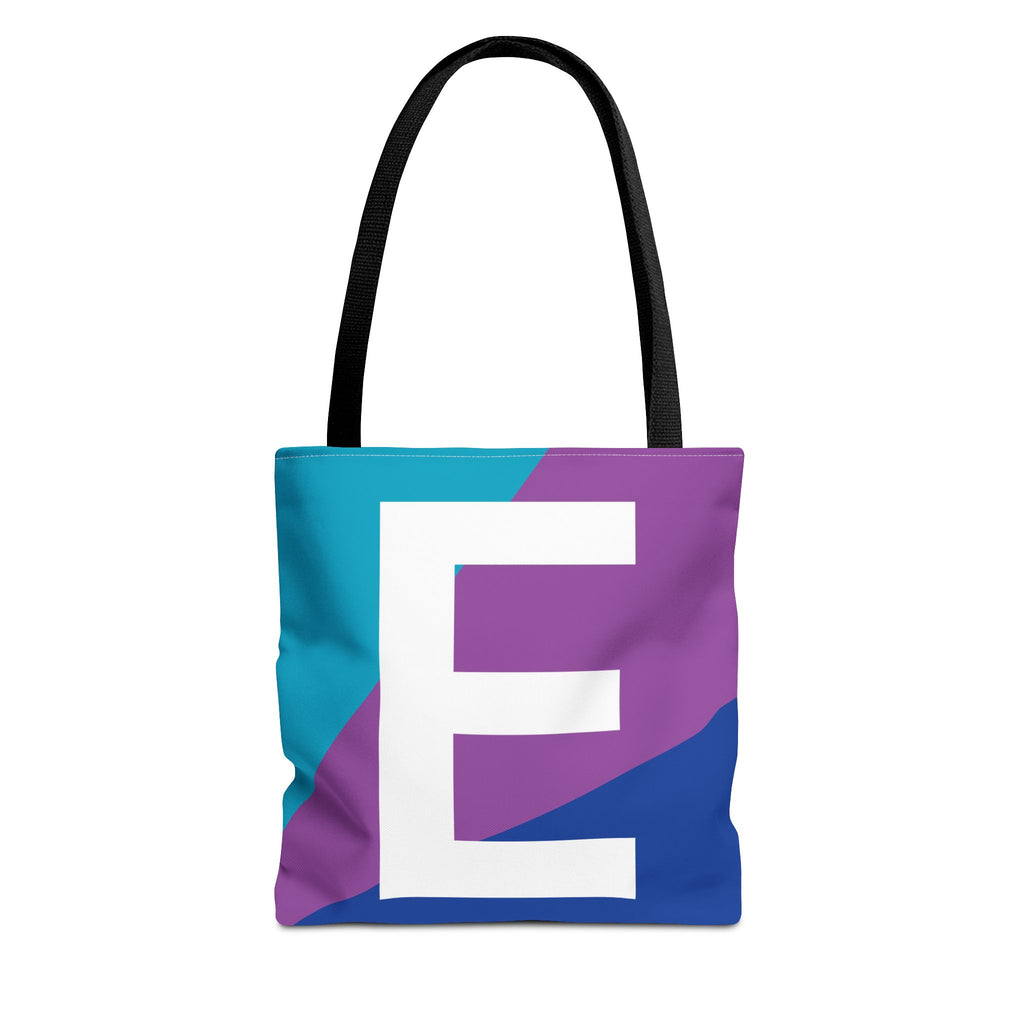 Monogram 'E' Colorblock Tote Bag — Personalized Initial E Shoulder Tote