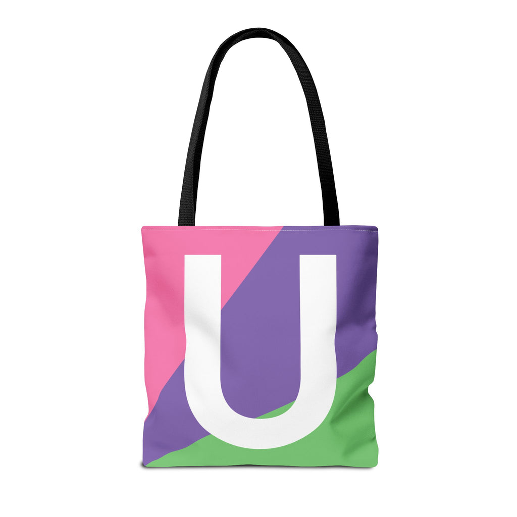 Monogram 'U' Colorblock Tote Bag — Personalized Initial U Shoulder Tote