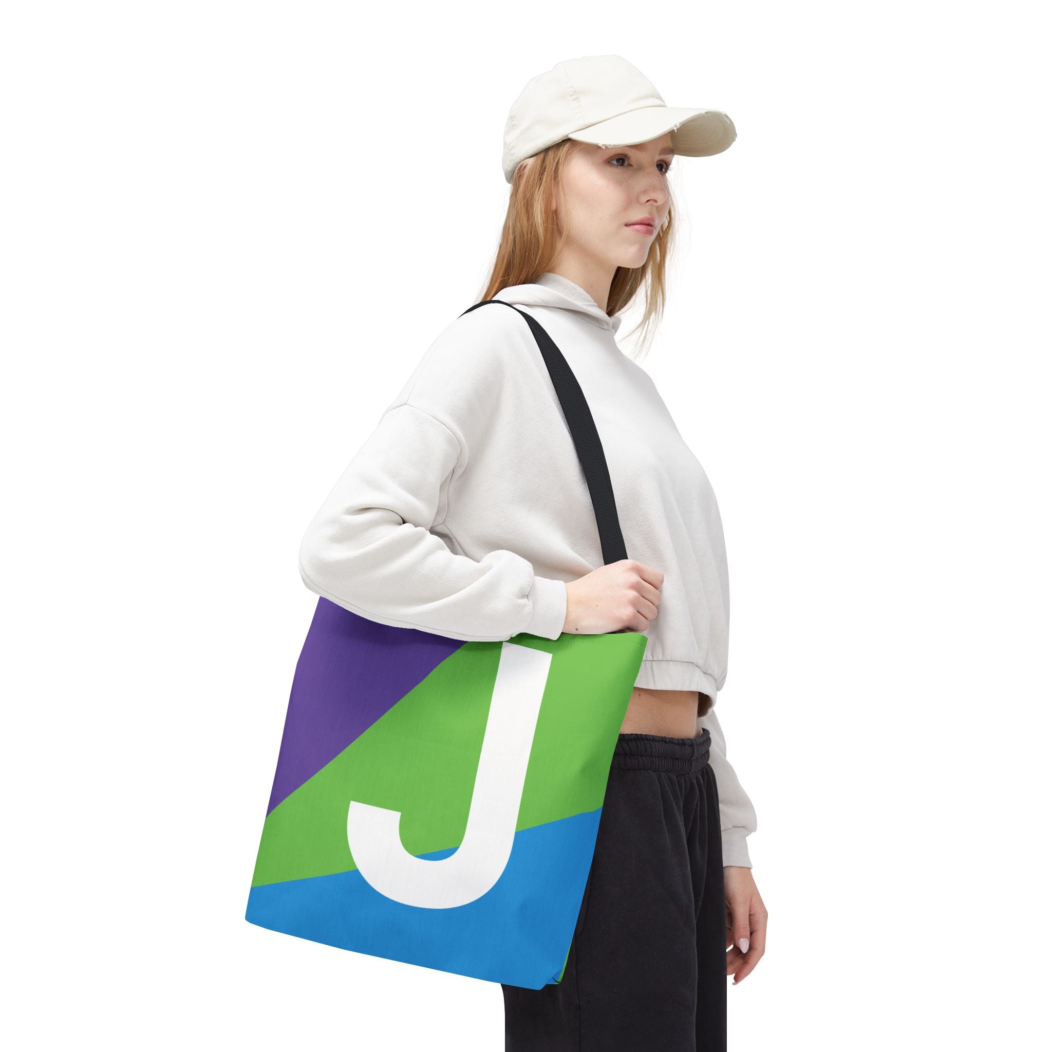 Monogram 'J' Colorblock Tote Bag — Personalized Initial J Shoulder Tote