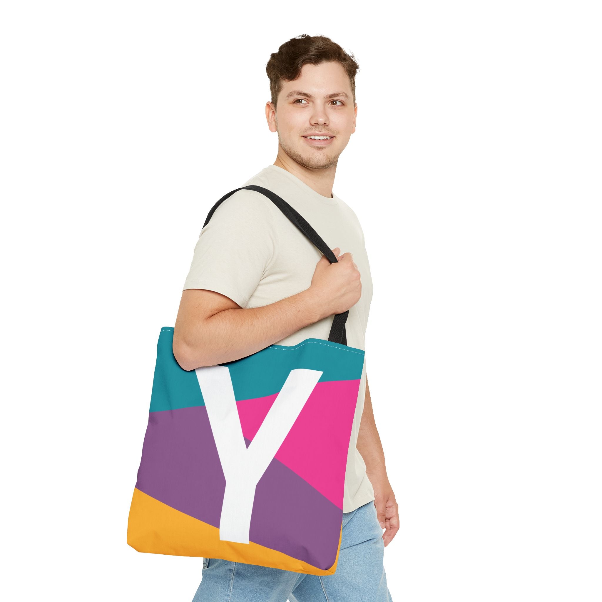Monogram 'Y' Colorblock Tote Bag — Personalized Initial Y Shoulder Tote