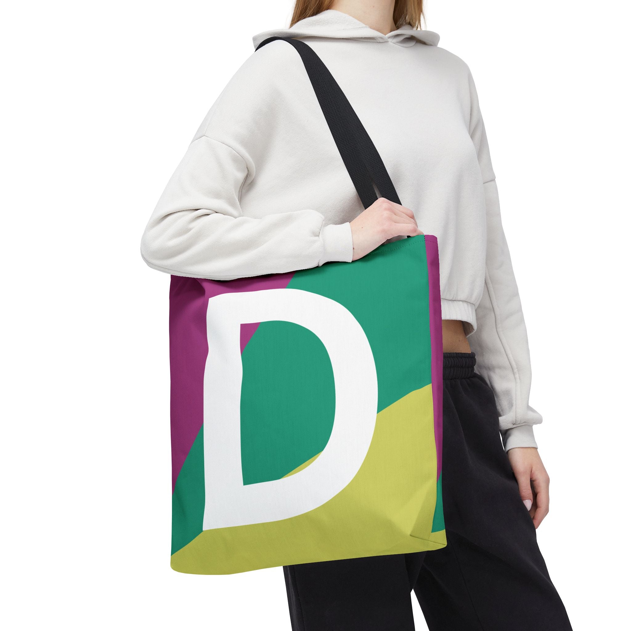 Monogram 'D' Colorblock Tote Bag — Personalized Initial D Shoulder Tote