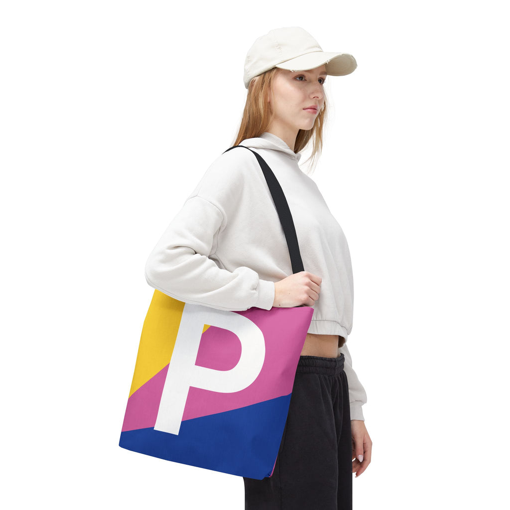 Monogram 'P' Colorblock Tote Bag — Personalized Initial P Shoulder Tote