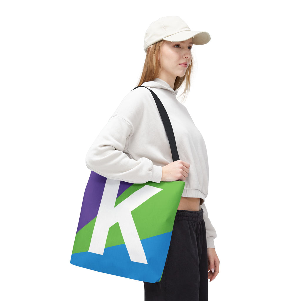 Monogram 'K' Colorblock Tote Bag — Personalized Initial K Shoulder Tote