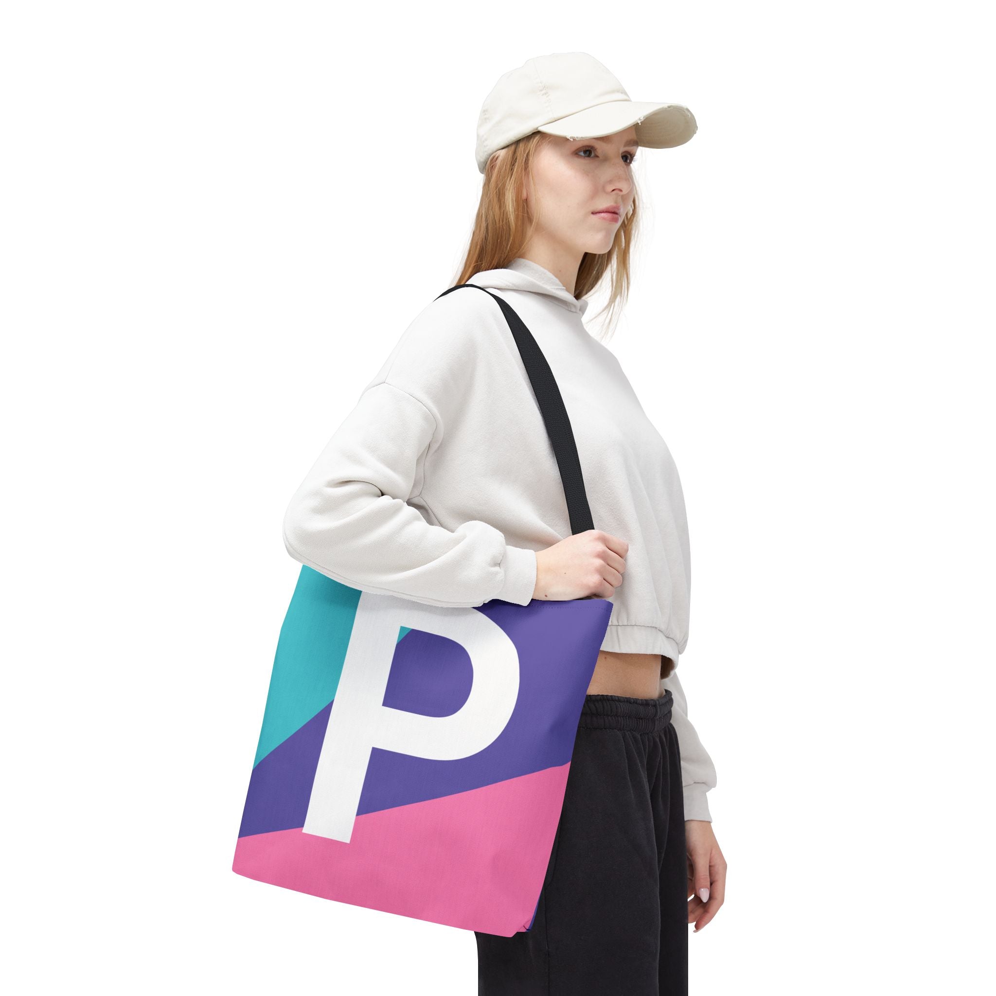 Monogram 'P' Colorblock Tote Bag — Personalized Initial P Shoulder Tote