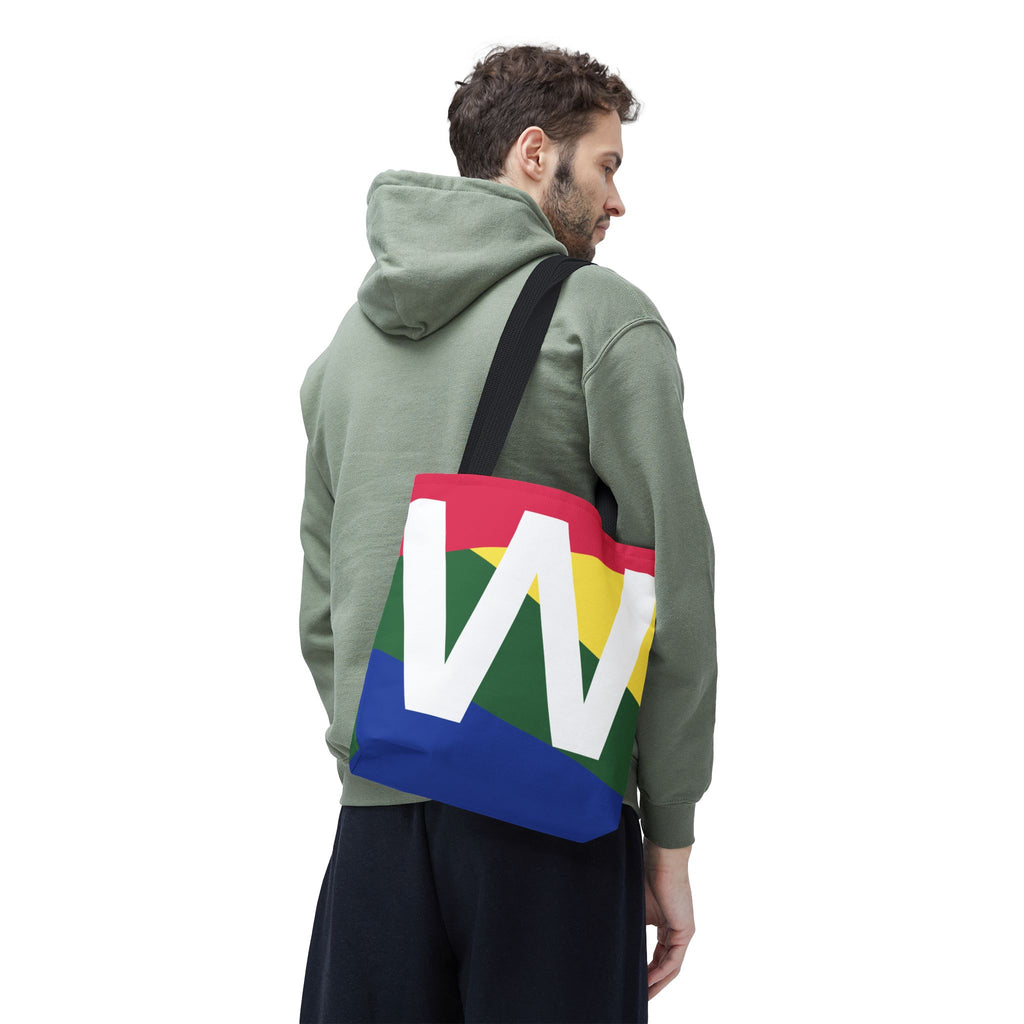 Monogram 'W' Colorblock Tote Bag — Personalized Initial W Shoulder Tote