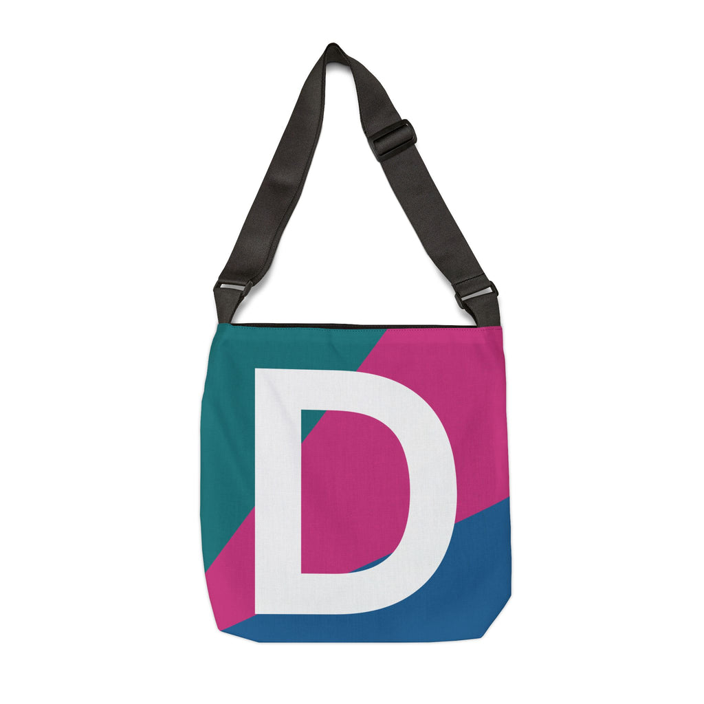 Initial Letter 'D' Colorblock Adjustable Tote Bag — Monogram Alphabet Shoulder Bag