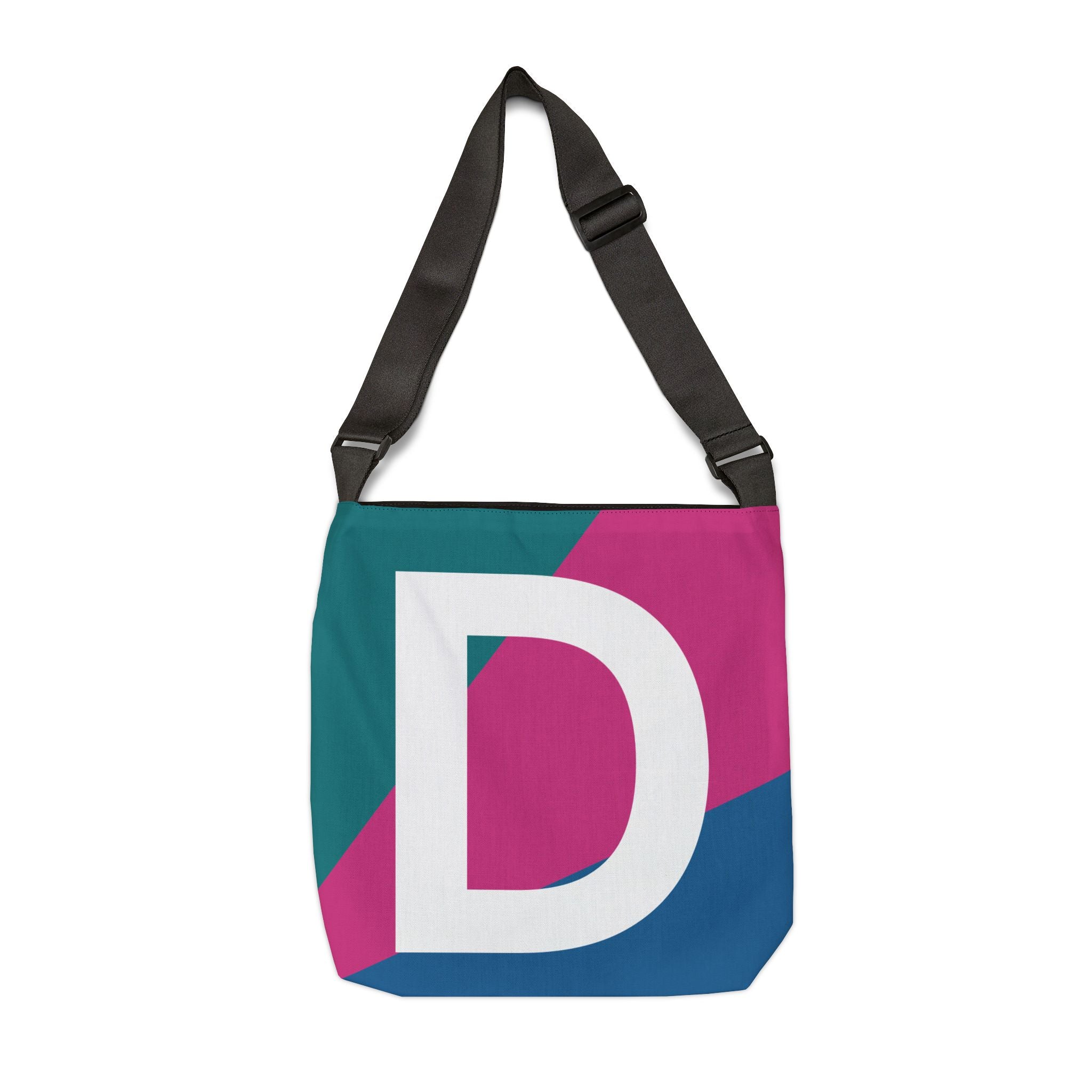 Initial Letter 'D' Colorblock Adjustable Tote Bag — Monogram Alphabet Shoulder Bag