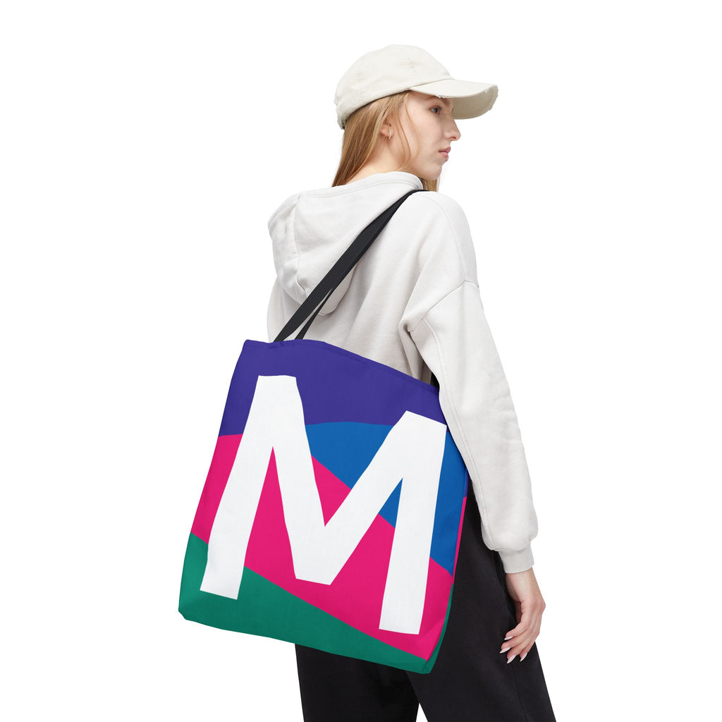 Monogram 'M' Colorblock Tote Bag — Personalized Initial M Shoulder Tote