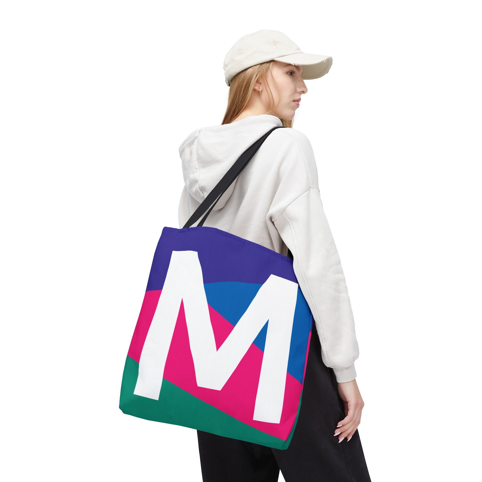 Monogram 'M' Colorblock Tote Bag — Personalized Initial M Shoulder Tote