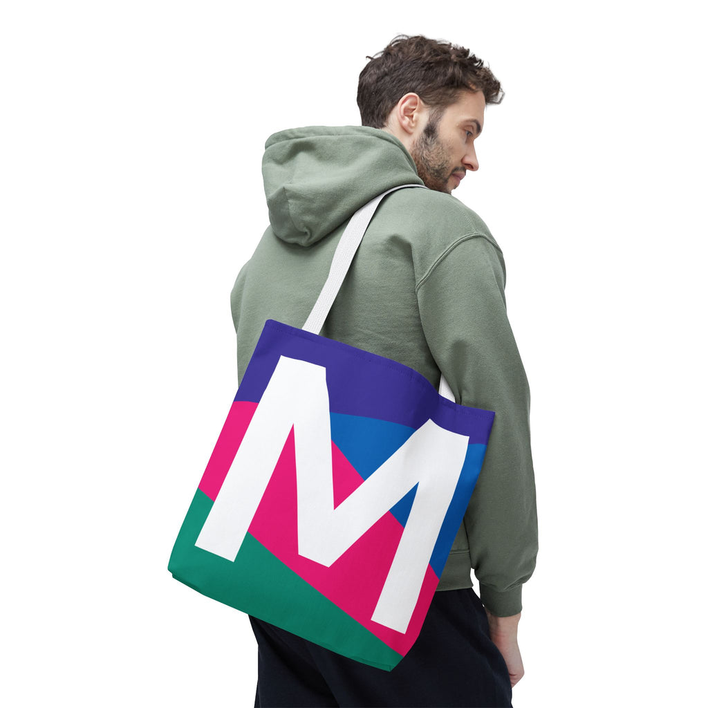 Monogram 'M' Colorblock Tote Bag — Personalized Initial M Shoulder Tote