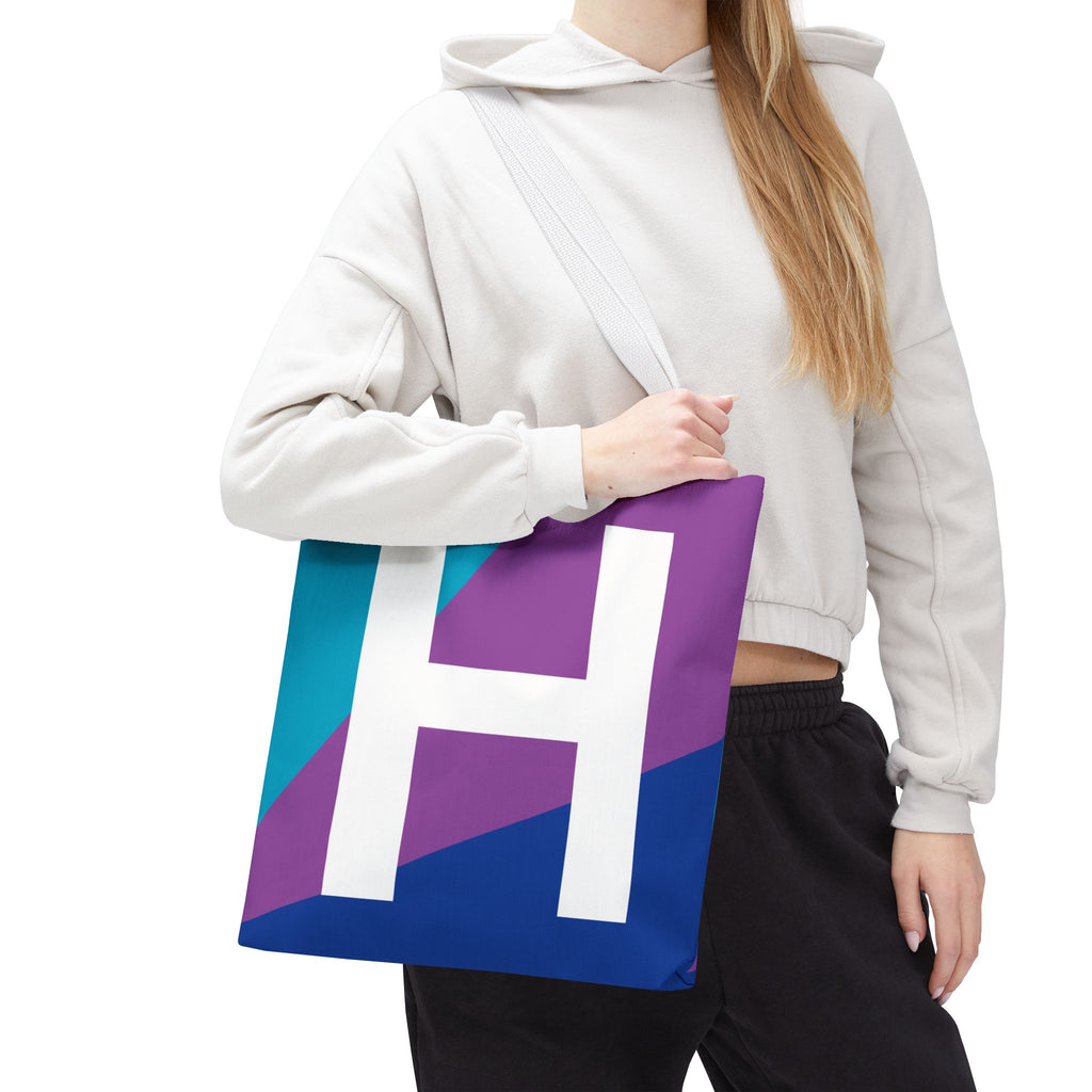 Monogram 'H' Colorblock Tote Bag — Personalized Initial H Shoulder Tote