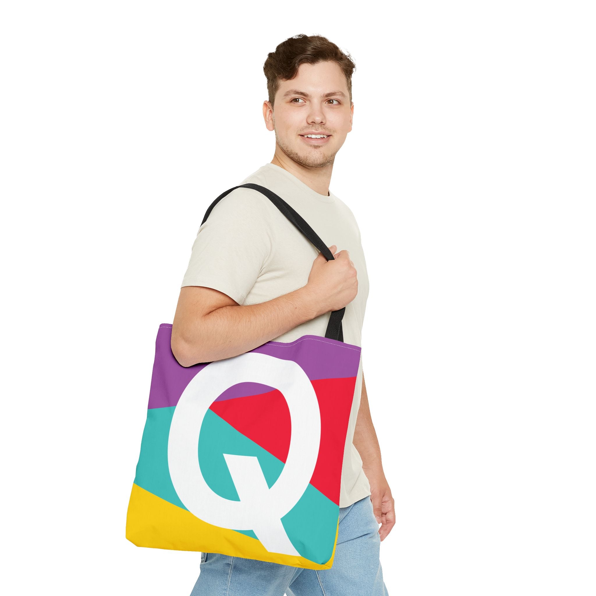 Monogram 'Q' Colorblock Tote Bag — Personalized Initial Q Shoulder Tote