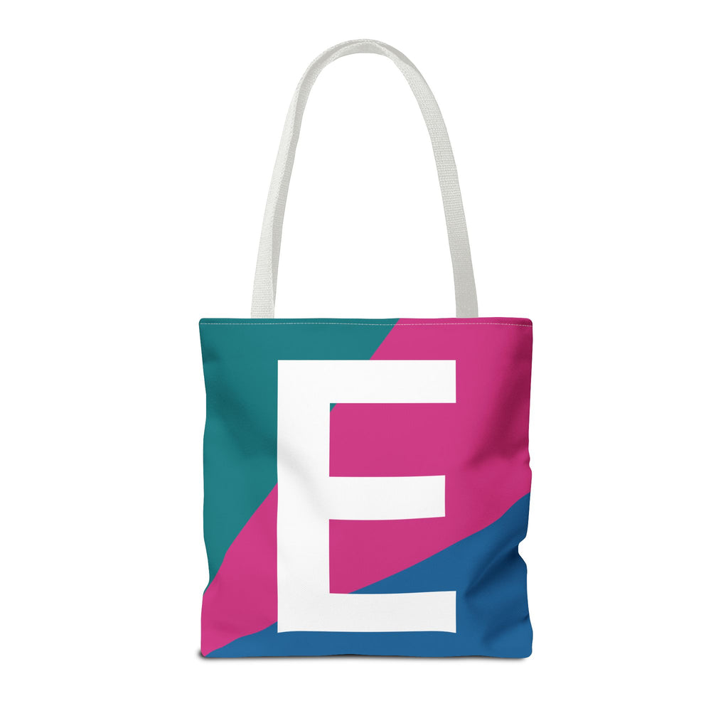 Monogram 'E' Colorblock Tote Bag — Personalized Initial E Shoulder Tote