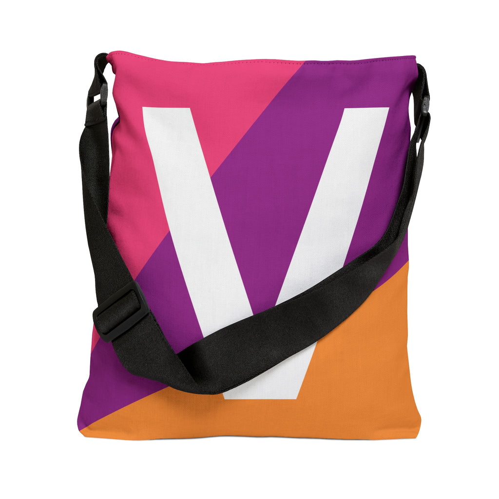 Initial Letter 'V' Colorblock Adjustable Tote Bag — Monogram Alphabet Shoulder Bag