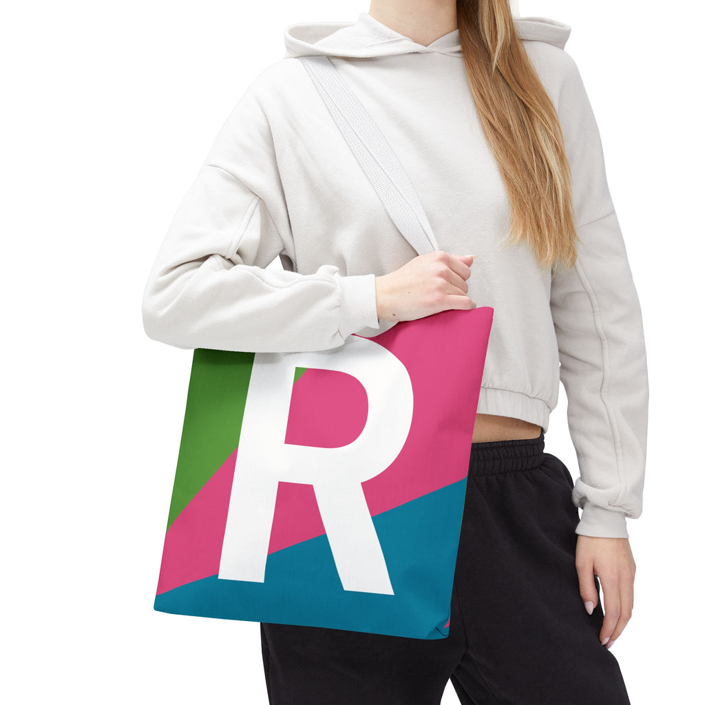 Monogram 'R' Colorblock Tote Bag — Personalized Initial R Shoulder Tote