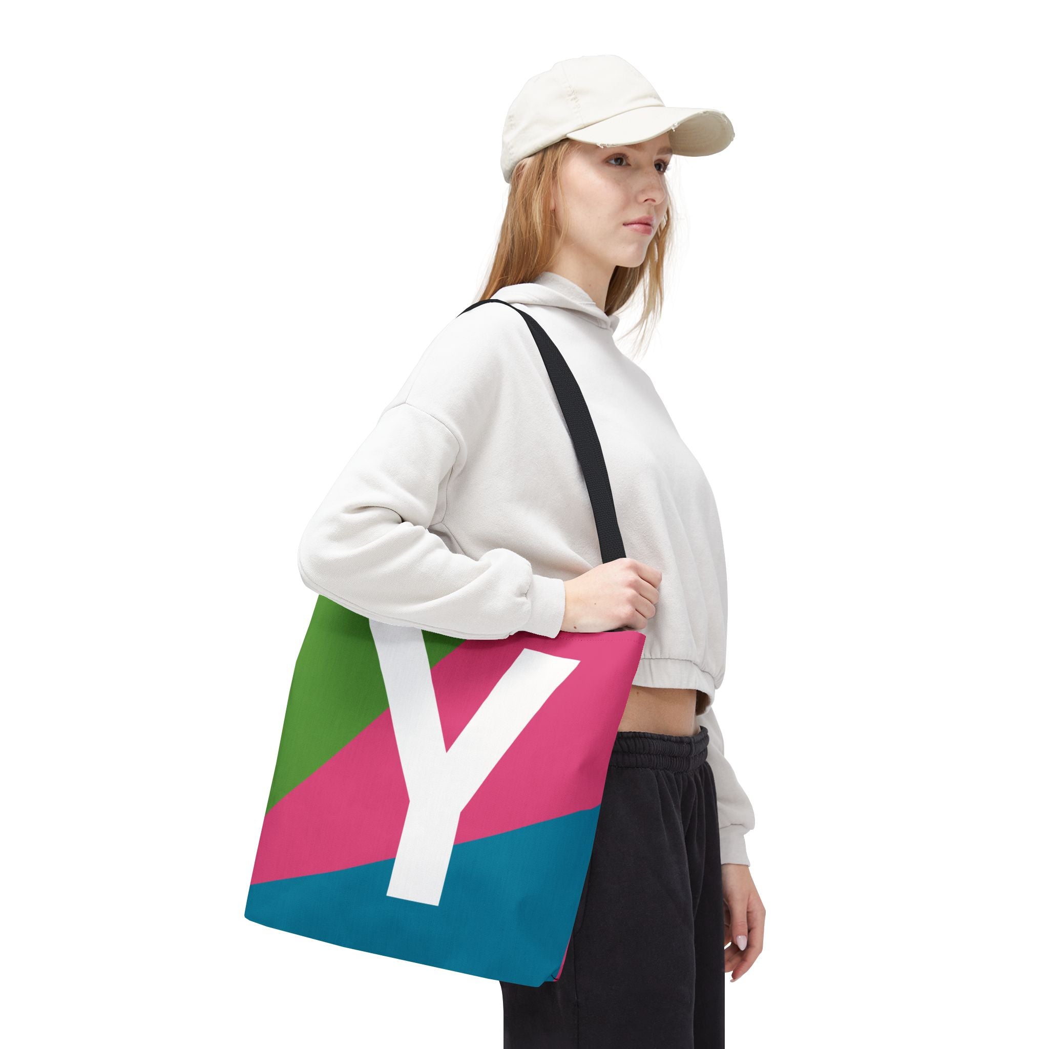 Monogram 'Y' Colorblock Tote Bag — Personalized Initial Y Shoulder Tote