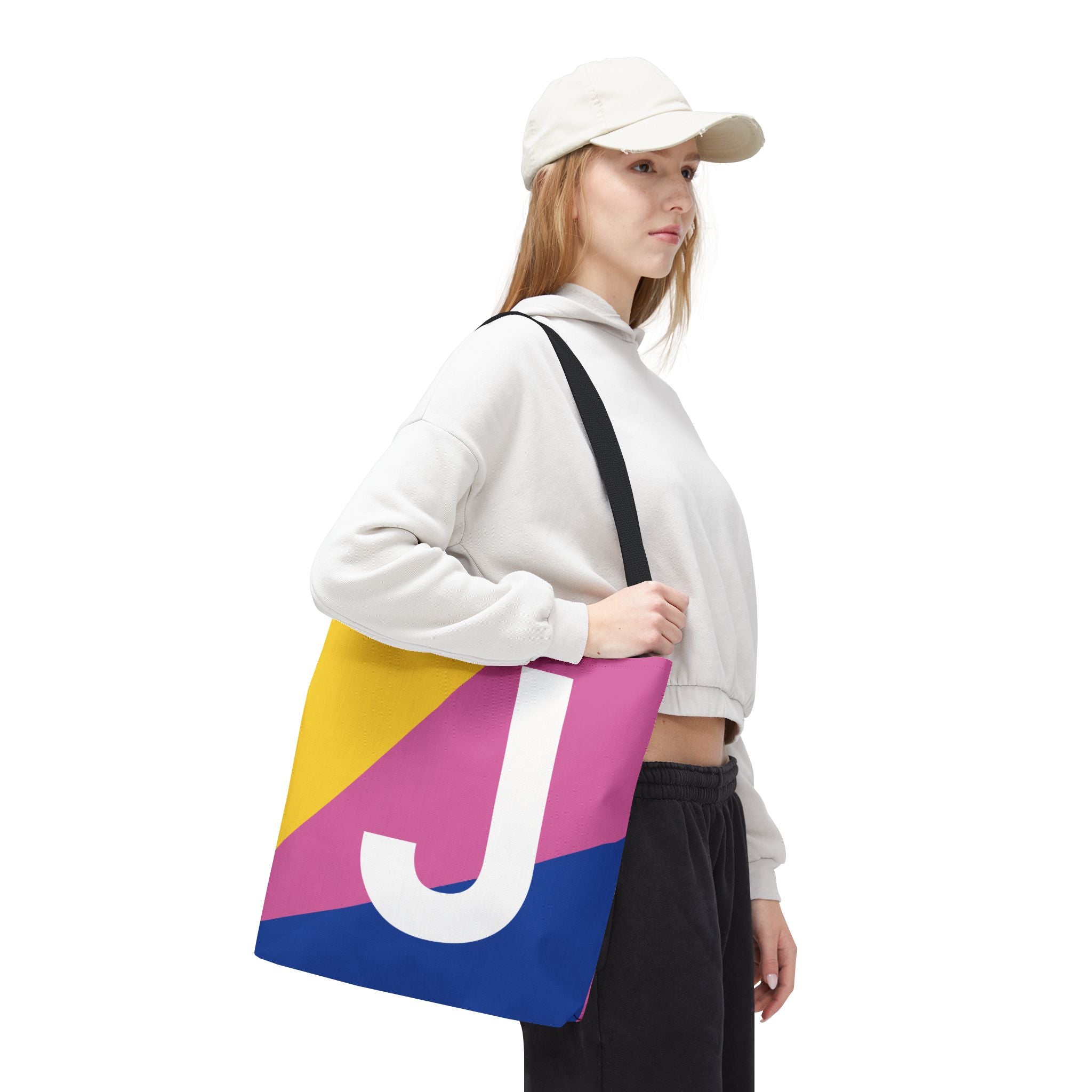 Monogram 'J' Colorblock Tote Bag — Personalized Initial J Shoulder Tote
